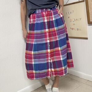 Vintage Multicolor Plaid Midi Skirt